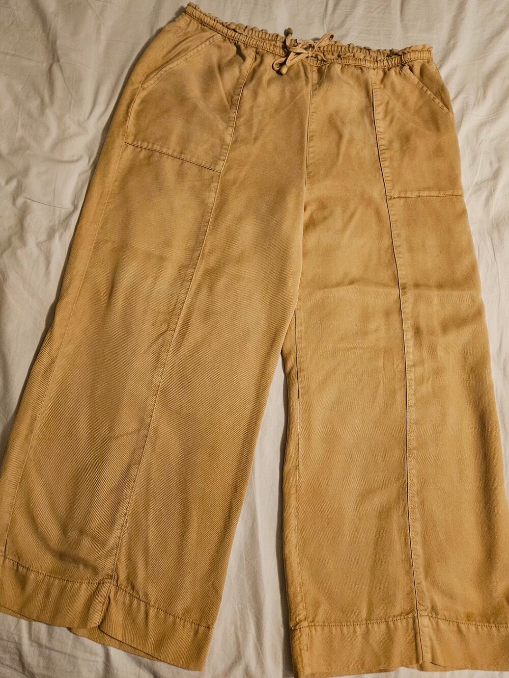 Womens Joie Lyocell Wide Leg Cropped Pants Tan XL Drawstring